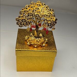 Gold Coin Money Tree with Red Bead Charms